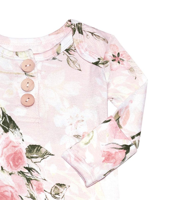 Posh Peanut Knotted Newborn Gown - Newborn Gowns For Girls 0-3 Months (Vintage Pink Rose, 0-3 Months) - Image 2